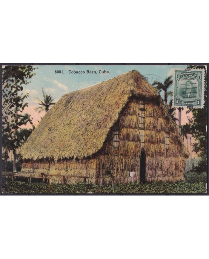 POS-1892 CUBA POSTCARD CIRCA 1913 TOBACCO HOUSE. GABRIEL CITY TO USA US RARE.