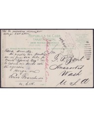 POS-1892 CUBA POSTCARD CIRCA 1913 TOBACCO HOUSE. GABRIEL CITY TO USA US RARE.