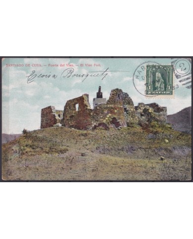 POS-1893 CUBA POSTCARD 1909 SANTIAGO DE CUBA EL VISO FORT TO GERMANY.