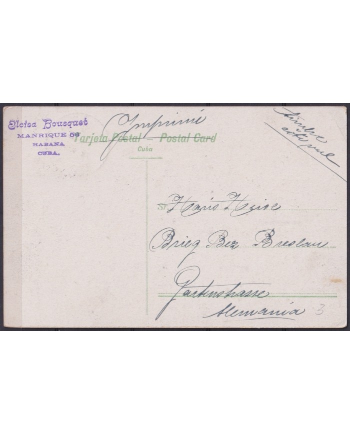POS-1893 CUBA POSTCARD 1909 SANTIAGO DE CUBA EL VISO FORT TO GERMANY.