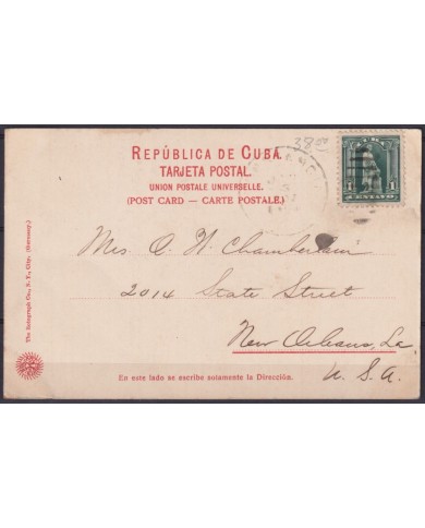 POS-1894 CUBA POSTCARD CIRCA 1902 SAN CARLOS STREET CIENFUEGOS TO USA US.