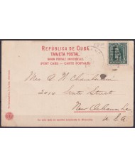 POS-1894 CUBA POSTCARD CIRCA 1902 SAN CARLOS STREET CIENFUEGOS TO USA US.