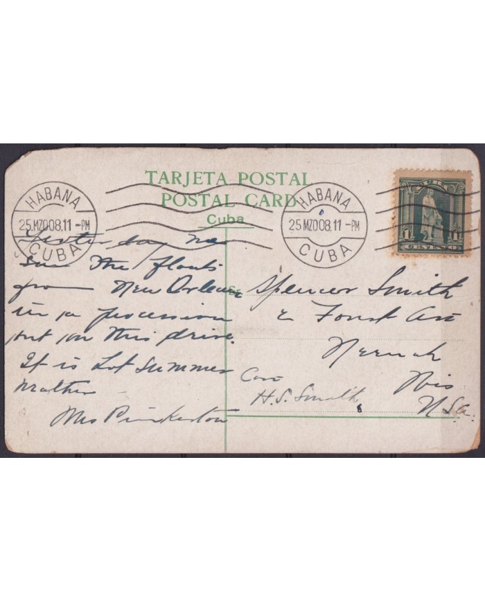 POS-1895 CUBA POSTCARD 1911 HAVANA HARBOR STREET MALECON & PUNTA CASTLE TO USA US.