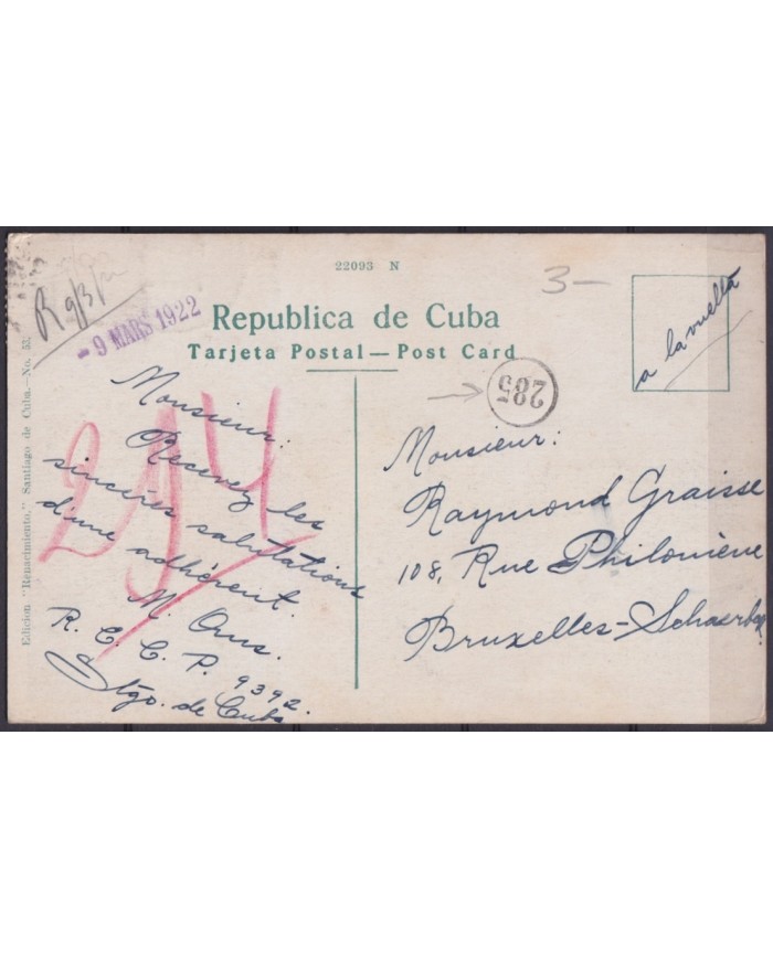 POS-1896 CUBA POSTCARD 1922 1C FROM BOOKLED STIAGO DE CUBA LIBERTY PARK - USA US.