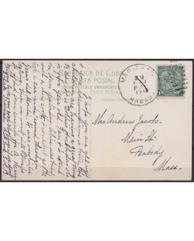POS-1897 CUBA POSTCARD 1916 1c MAPITAS COCONUT PALM MARIANO TO USA US.