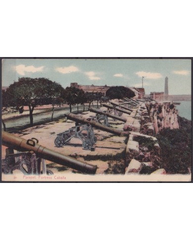 POS-1898 CUBA POSTCARD 1908 ARTEMISA TO USA. HAVANA PARAPET FORTRESS CABAÑA.