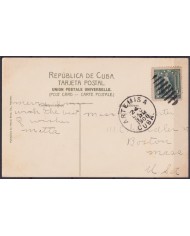 POS-1898 CUBA POSTCARD 1908 ARTEMISA TO USA. HAVANA PARAPET FORTRESS CABAÑA.
