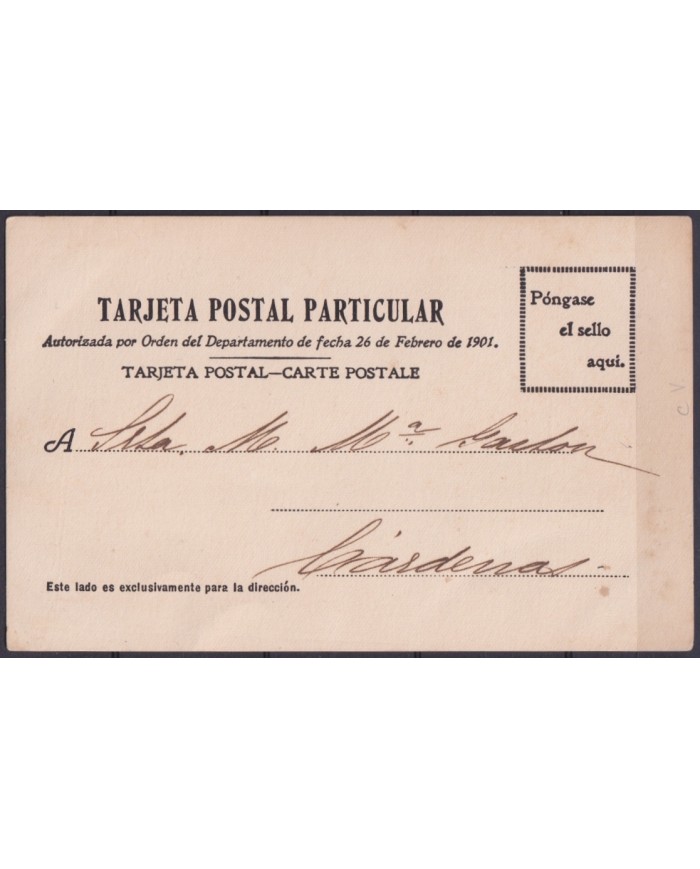 POS-1899 CUBA POSTCARD 1902 CARDENAS COLUMBUS SQUEARE RARE TO USA US.