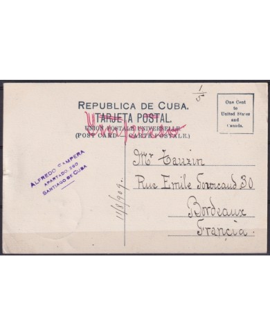 POS-1903 CUBA POSTCARD 1909 PALM VALLEY OF MATANZAS TO FRANCE.