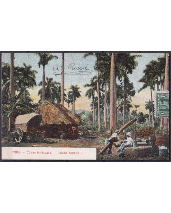 POS-1905 CUBA POSTCARD 1910 COUNTRY LANDSCAPE BOHIO HOUSE TO FRANCE.