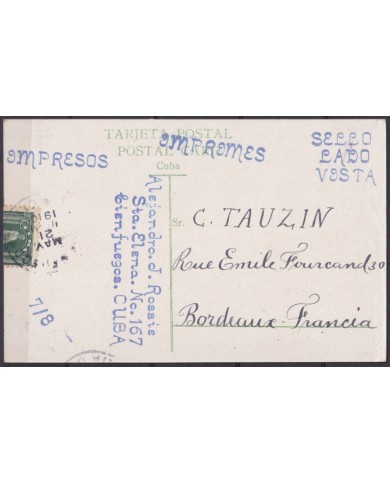POS-1905 CUBA POSTCARD 1910 COUNTRY LANDSCAPE BOHIO HOUSE TO FRANCE.