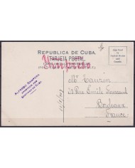 POS-1906 CUBA POSTCARD 1909 DESMOCHADOR DE PALMAS CLIMBING OTHE ROYAL PALM TO FRANCE.