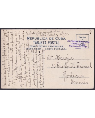 POS-1908 CUBA POSTCARD 1909 LANDSCAPE TOBACCO PLANTING SEMBRANDO TABACO TO FRANCE.