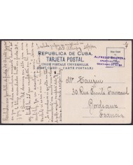 POS-1908 CUBA POSTCARD 1909 LANDSCAPE TOBACCO PLANTING SEMBRANDO TABACO TO FRANCE.