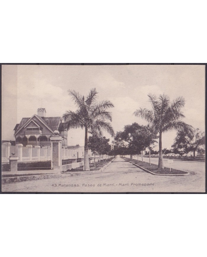 POS-1910 CUBA POSTCARD 1909 MATANZAS MARTI PROMENADE TO FRANCE.