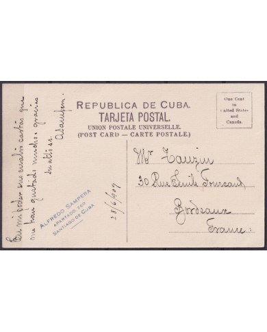 POS-1910 CUBA POSTCARD 1909 MATANZAS MARTI PROMENADE TO FRANCE.