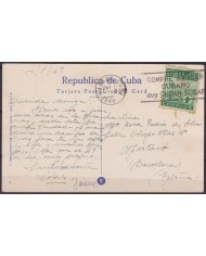 POS-1912 CUBA POSTCARD 1949 HAVANA MORRO CASTLE LANDSCAPE TO SPAIN.