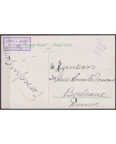 POS-1913 CUBA POSTCARD 1909 SANTIAGO DE CUBA EL VISO FORT CIENFUEGOS TO FRANCE.