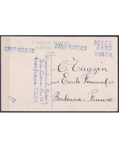 POS-1914 CUBA POSTCARD 1910 HAVANA ROYAL PALM AVENUE CIENFUEGOS TO FRANCE.