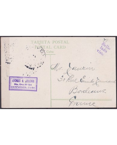 POS-1916 CUBA POSTCARD 1909 PINES IS ROADS & OLD CARS CIENFUEGOS TO FRANCE.