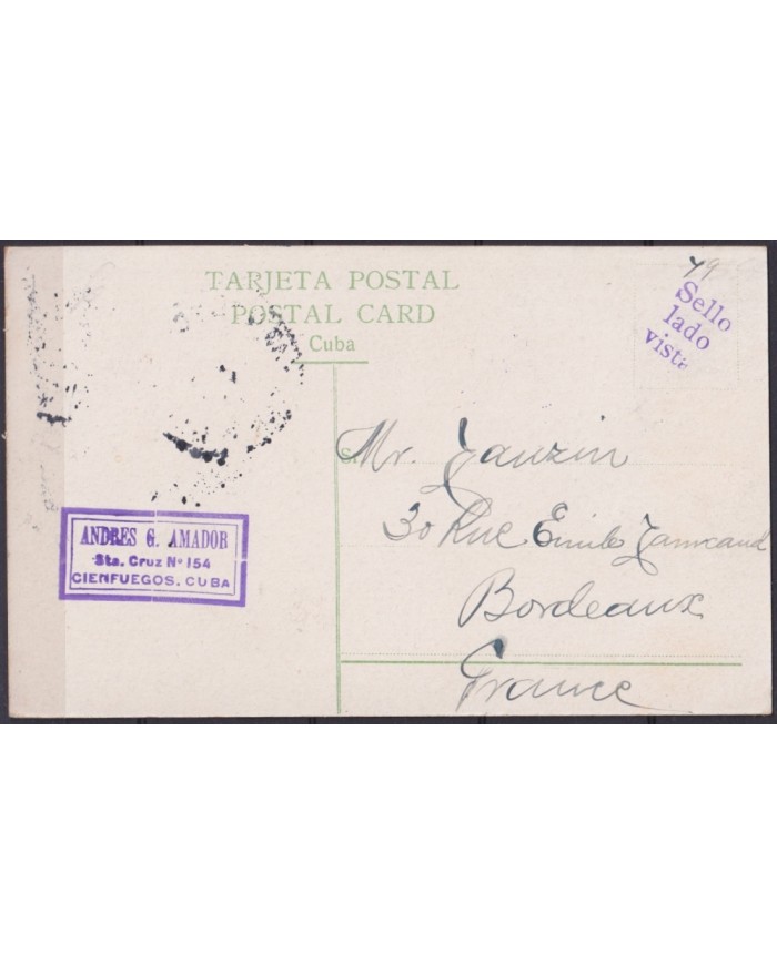 POS-1916 CUBA POSTCARD 1909 PINES IS ROADS & OLD CARS CIENFUEGOS TO FRANCE.
