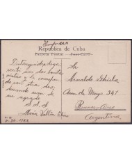 POS-1918 CUBA POSTCARD 1922 HAVANA REINA STREET CHURCH OF JESUS TO ARGENTINA.