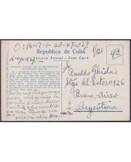 POS-1919 CUBA POSTCARD 1929 HAVANA FRATERNITY SQUARE TO ARGENTINA BEEF CANCEL.