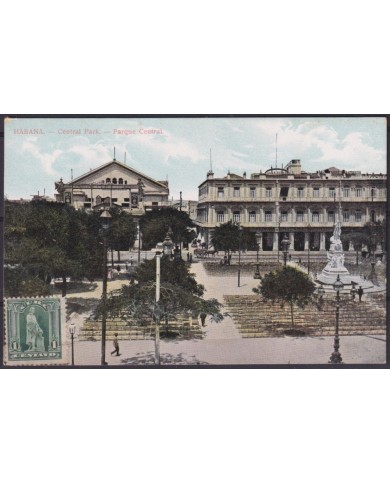 POS-1921 CUBA POSTCARD CIRCA 1909 HAVANA CENTRAL PARK TO ARGENTINA.