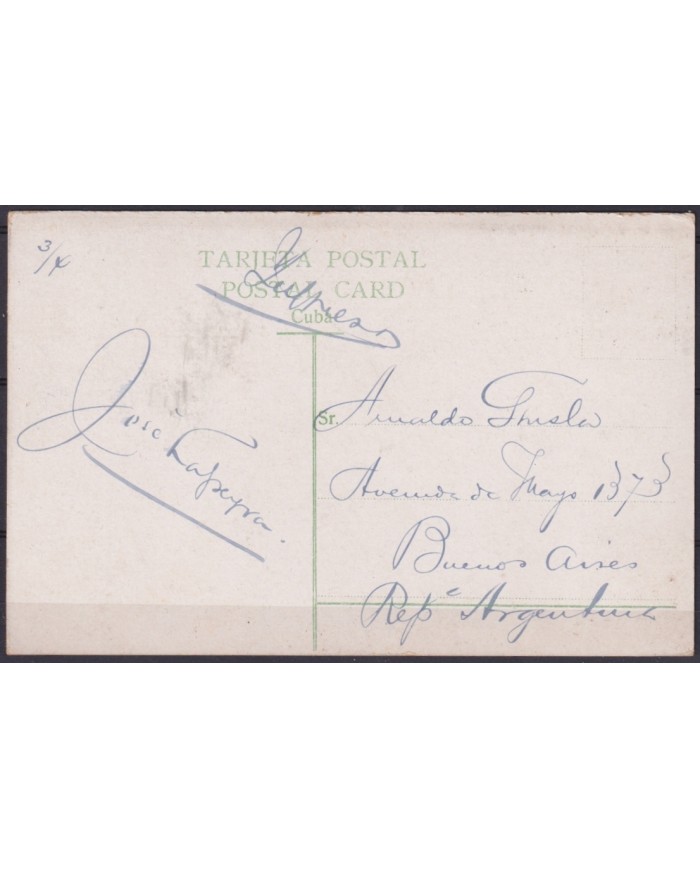 POS-1921 CUBA POSTCARD CIRCA 1909 HAVANA CENTRAL PARK TO ARGENTINA.