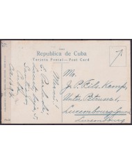 POS-1922 CUBA POSTCARD CIRCA 1910 HAVANA HARBOR LANDSCAPE CABAÑA FORTRESS TO LUXEMBURG.