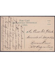 POS-1923 CUBA POSTCARD 1909 HAVANA CATHEDRAL DEDICATION CIENFUEGOS TO ARGENTINA.