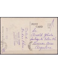POS-1924 CUBA POSTCARD 1929 HAVANA PRADO STREET & MORRO CASTLE TO ARGENTINA.