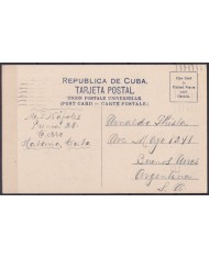 POS-1925 CUBA POSTCARD 1917 1c MAPITAS PALM AVENUE LANDSCAPE TO ARGENTINA.