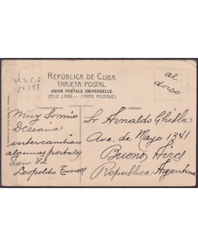 POS-1926 CUBA POSTCARD 1917 HAVANA BOAT OF LANDING TO ARGENTINA.