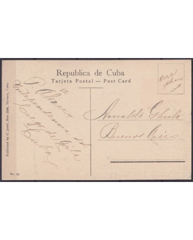 POS-1928 CUBA POSTCARD CIRCA 1917 HAVANA RESIDENCE ET PRADO PROMENADE TO ARGENTINA.