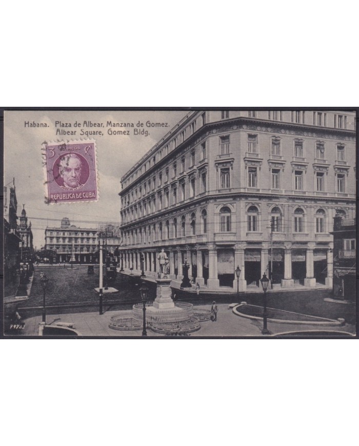 POS-1930 CUBA POSTCARD CIRCA 1920 HAVANA ALBEAR SQUARE TO ARGENTINA.