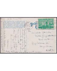 POS-1931 CUBA POSTCARD 1937 HAVANA CENTRO ASTURIANO TO ARGENTINA.
