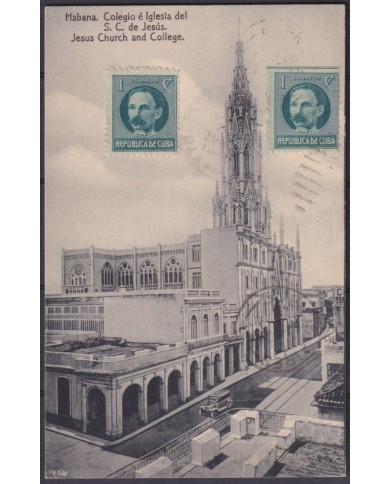 POS-1932 CUBA POSTCARD 1919 HAVANA REINA STREET CHURCH OF JESUS TO ARGENTINA.