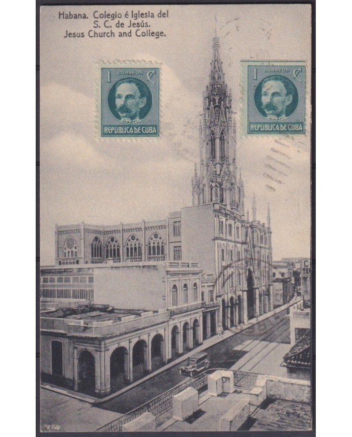 POS-1932 CUBA POSTCARD 1919 HAVANA REINA STREET CHURCH OF JESUS TO ARGENTINA.