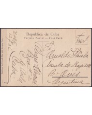 POS-1932 CUBA POSTCARD 1919 HAVANA REINA STREET CHURCH OF JESUS TO ARGENTINA.