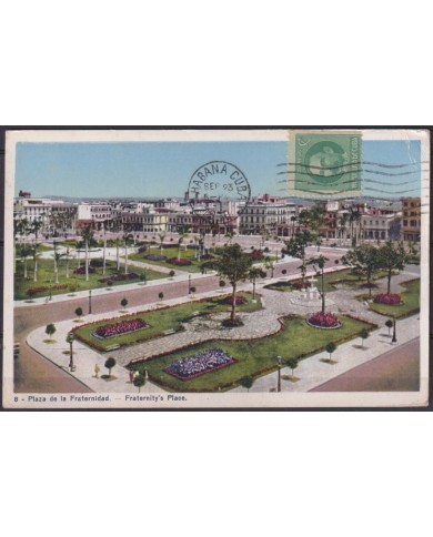 POS-1936 CUBA POSTCARD 1930 HAVANA FRATERNITY SQUARE TO ARGENTINA.