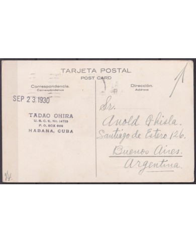 POS-1937 CUBA POSTCARD 1930 HAVANA GARDEN OF MIRAMAR FIVE AVENUE TO ARGENTINA