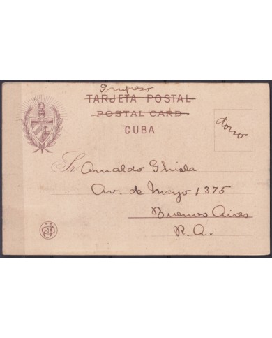POS-1938 CUBA POSTCARD 1908 HAVANA CASTLE OF CHORRERA FORT TO ARGENTINA.