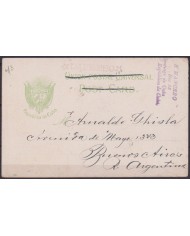 POS-1939 CUBA POSTCARD 1908 HAVANA CABAÑA FORTRESS SHIP IN HARBOR TO ARGENTINA.