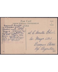 POS-1940 CUBA POSTCARD 1916 2c MAPITAS HAVANA FIREMAN MONUMENT CEMENTERY OF COLUMBUS TO ARGENTINA.