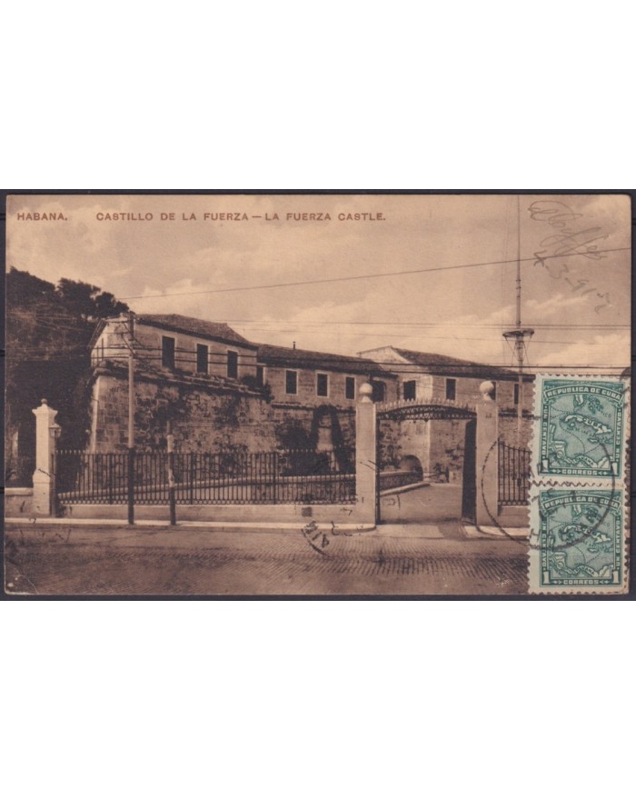 POS-1942 CUBA POSTCARD 1917 1c MAPITAS HAVANA LA FUERZA CASTLE FORTRESS TO ARGENTINA.
