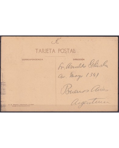 POS-1942 CUBA POSTCARD 1917 1c MAPITAS HAVANA LA FUERZA CASTLE FORTRESS TO ARGENTINA.