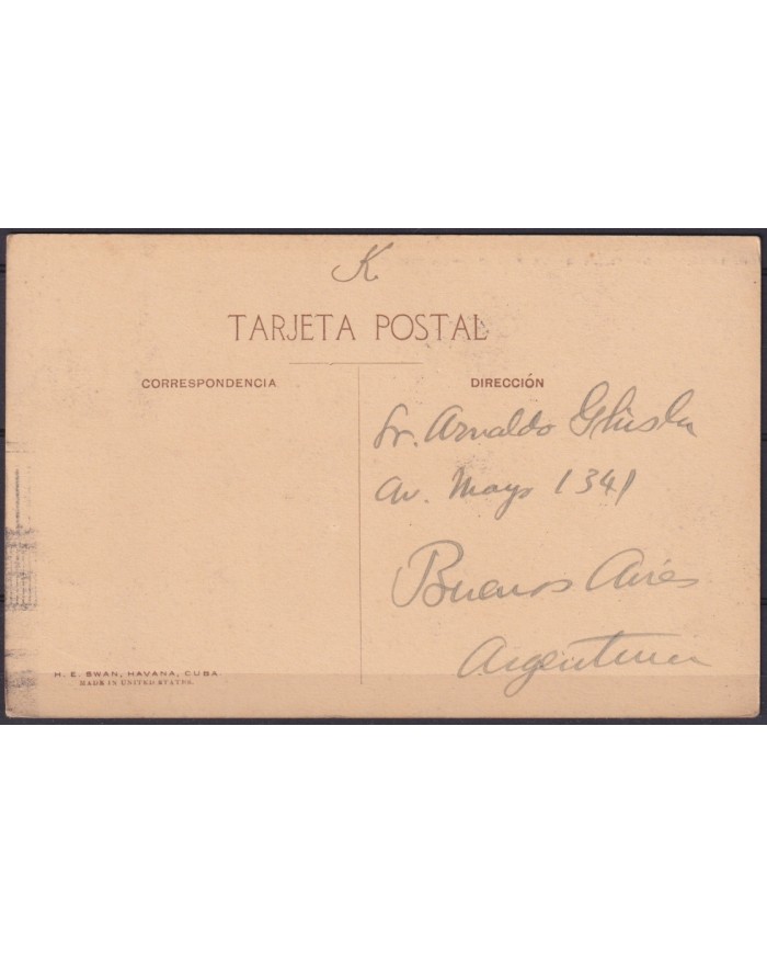 POS-1942 CUBA POSTCARD 1917 1c MAPITAS HAVANA LA FUERZA CASTLE FORTRESS TO ARGENTINA.