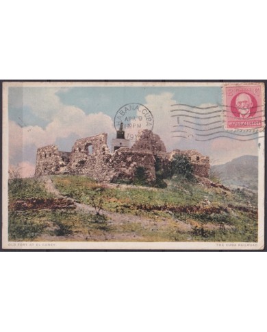 POS-1943 CUBA POSTCARD 1918 CENSORSHIP SANTIAGO DE CUBA EL VISO FORT TO ARGENTINA.