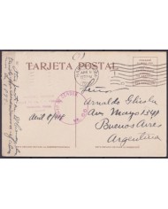 POS-1943 CUBA POSTCARD 1918 CENSORSHIP SANTIAGO DE CUBA EL VISO FORT TO ARGENTINA.